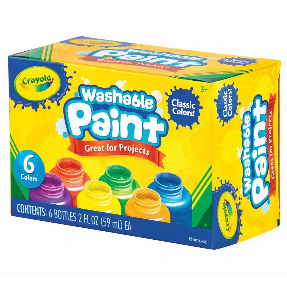6pc Crayola Washable Non Toxic Paint Water Based Colour Set Kids/Children 3y+