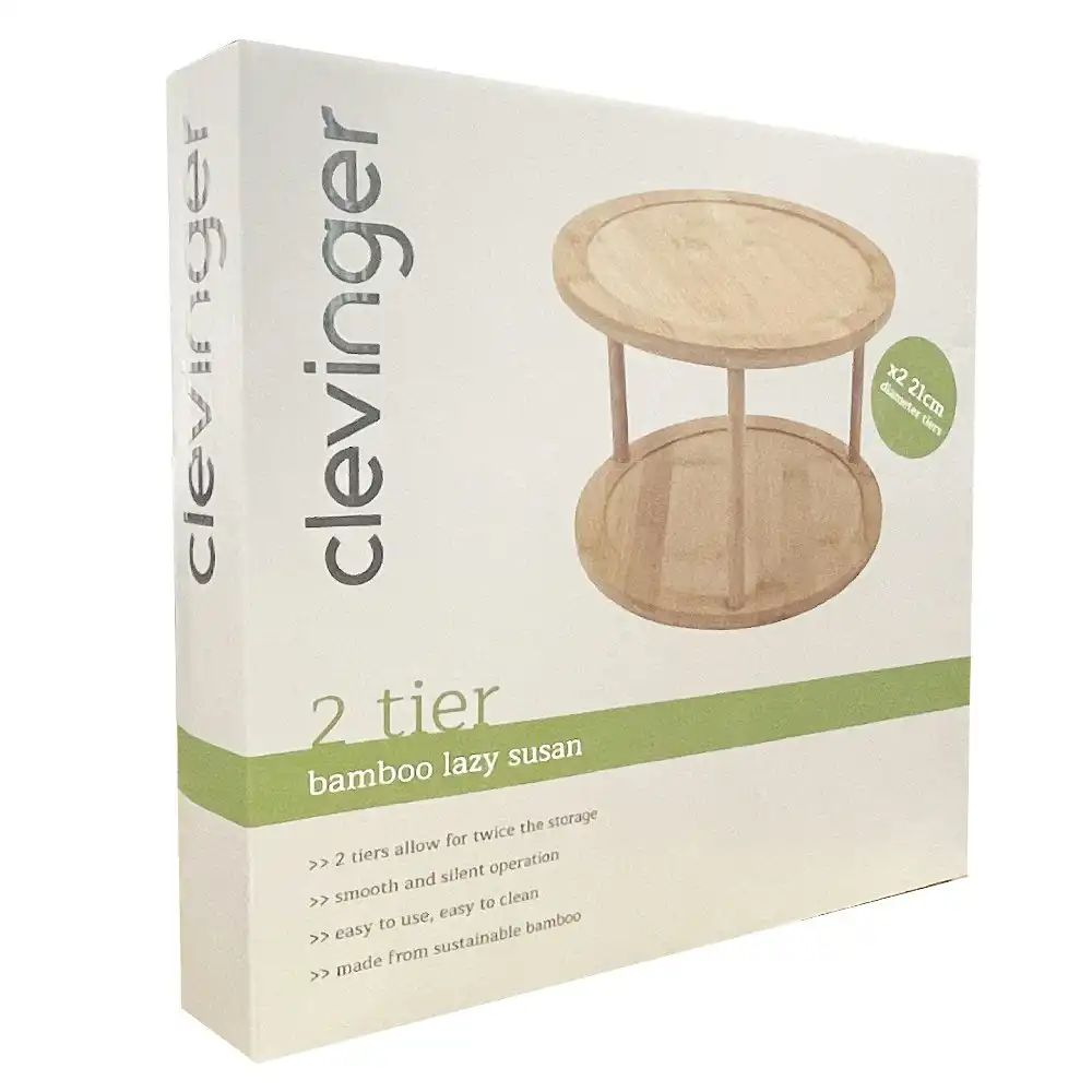 Clevinger 25cm Bamboo 2-Tier Lazy Susan Turntable Organiser Kitchen Round Rack