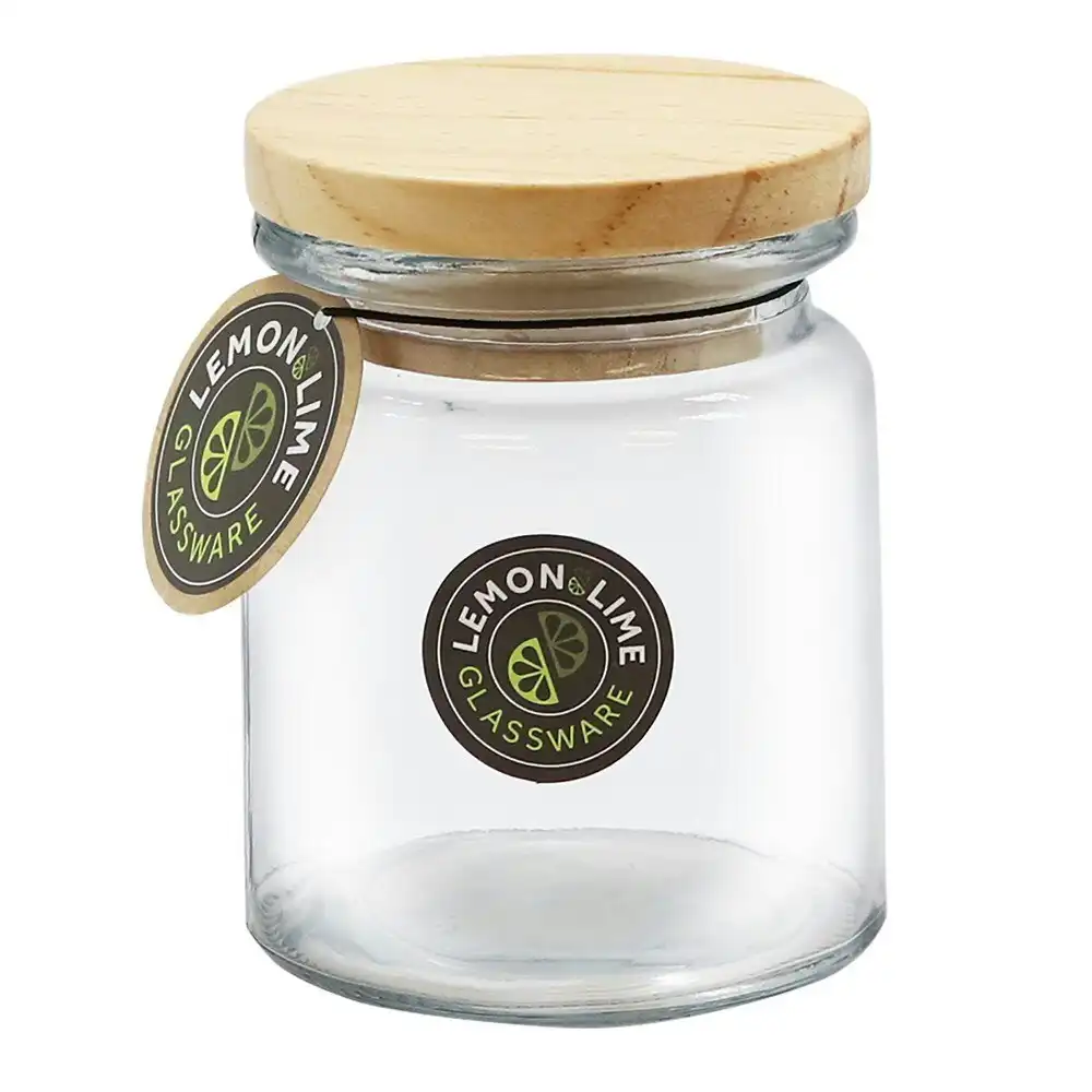 4x Lemon & Lime Glass Jar With Wooden Lid 250ml 10.5cm Kitchen Storage Container