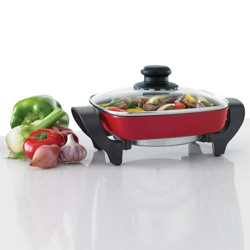 Maxim Kitchenpro Electric 800W Non Stick Mini Frying Pan/Frypan w/ Glass Lid Red
