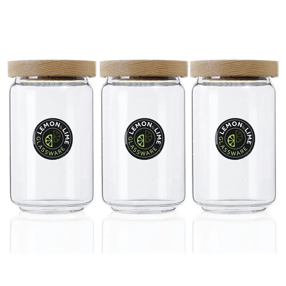 3x Lemon & Lime Woodend Beach 750ml Glass Canister Kitchen Storage Container CLR