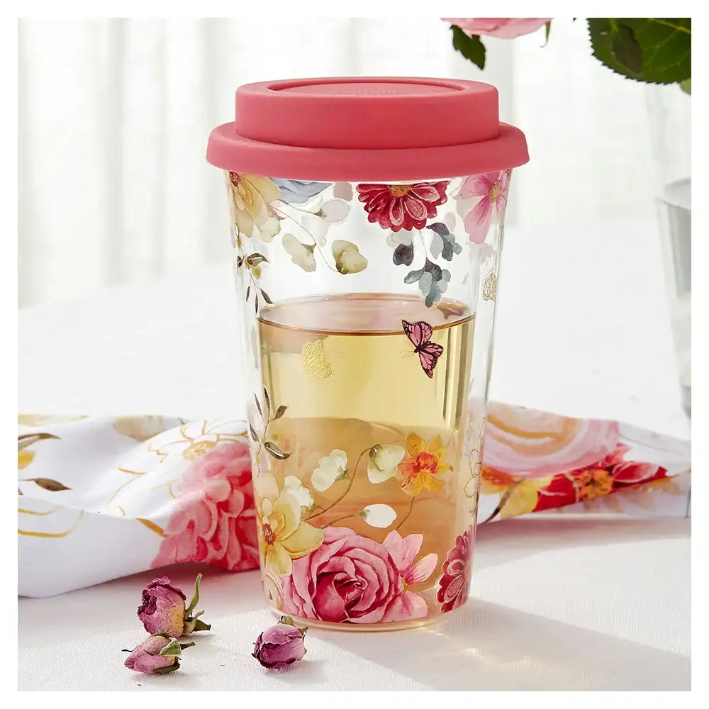 Ashdene 200ml Springtime Soiree Double Walled Glass Clear Flower Travel Mug/Cup