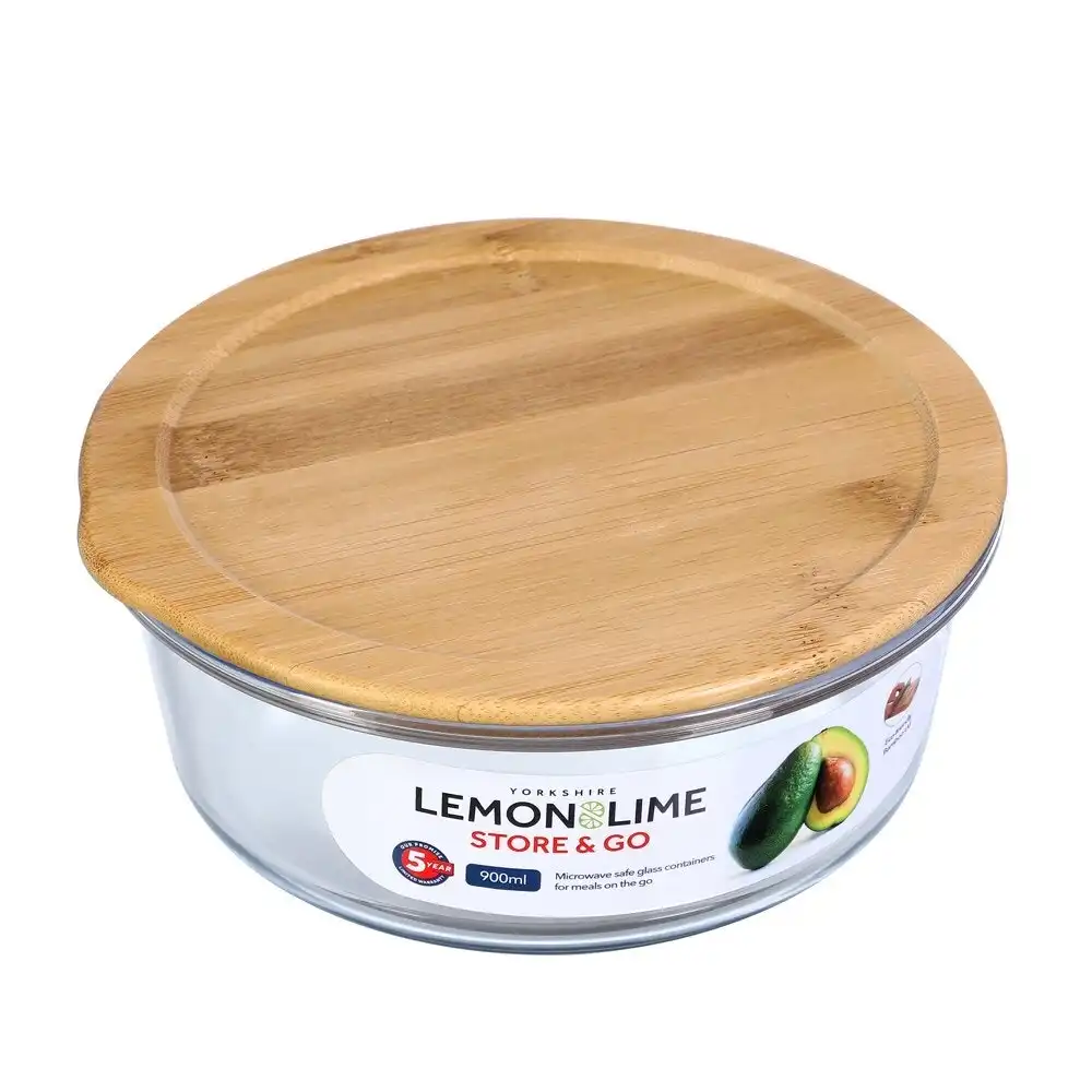 Lemon And Lime 900ml Yorkshire Glass Container Round Jar Food/Storage Bamboo Lid