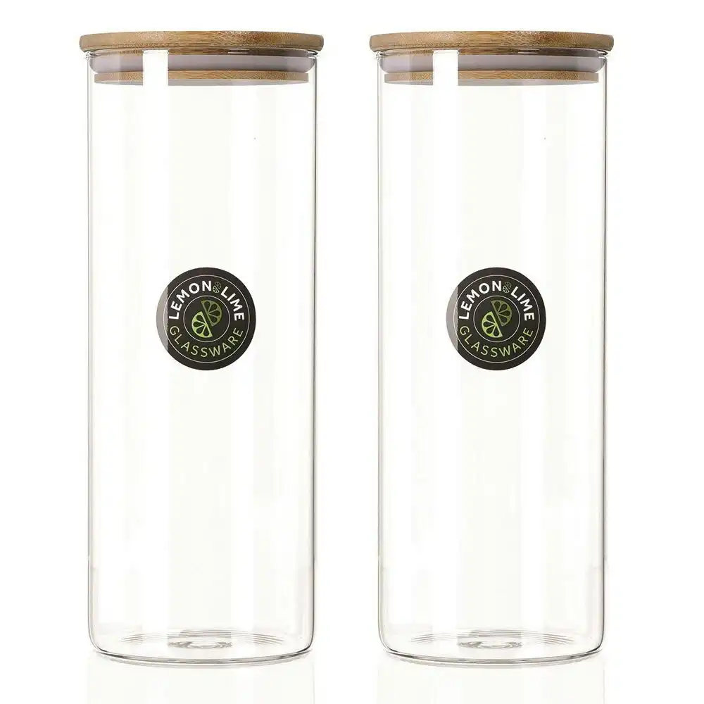 2x Lemon & Lime Camden 1.7L Glass Jar Canister Container Storage w/ Bamboo Lid