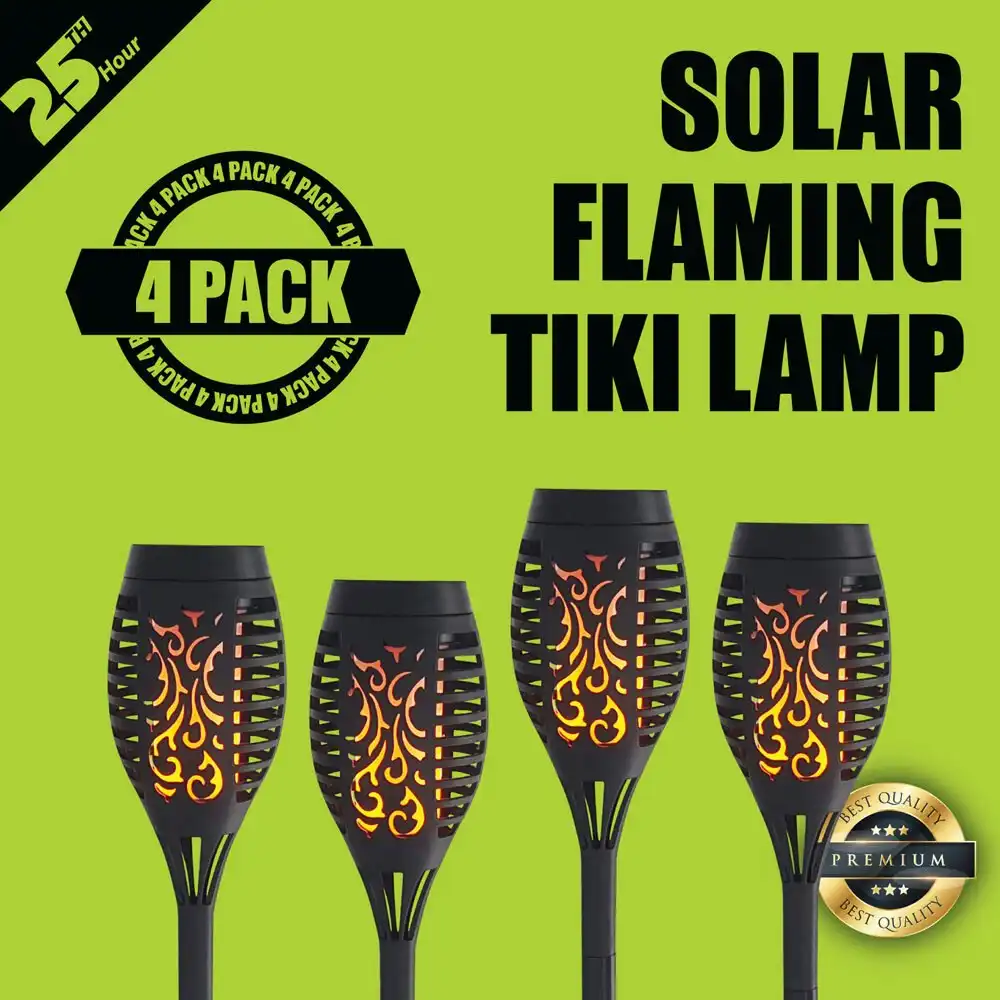 4pc 25th Hour 51cm Solar Flaming Tiki Lamp/Light/Torch Outdoor/Patio/Garden