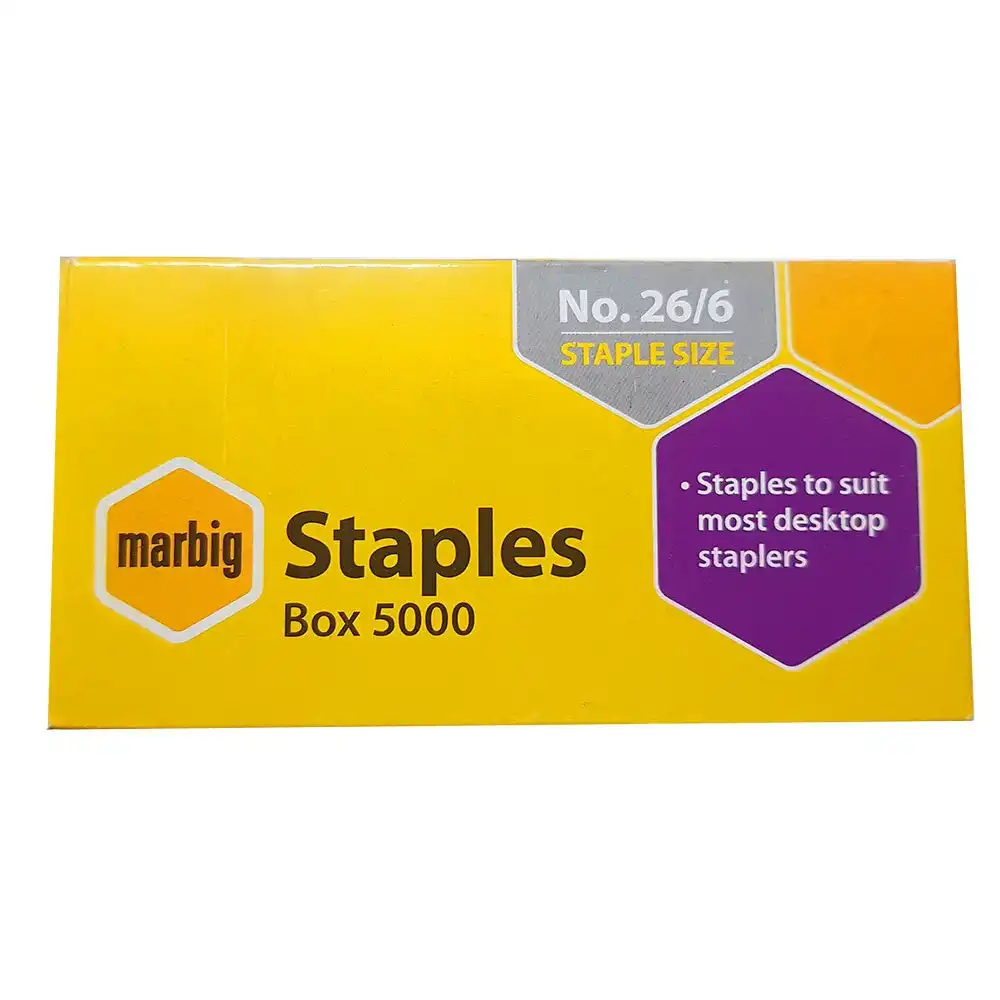Marbig Staples 26/6 Box 5000 for Staplers/Papers Office/Home Use/Essentials