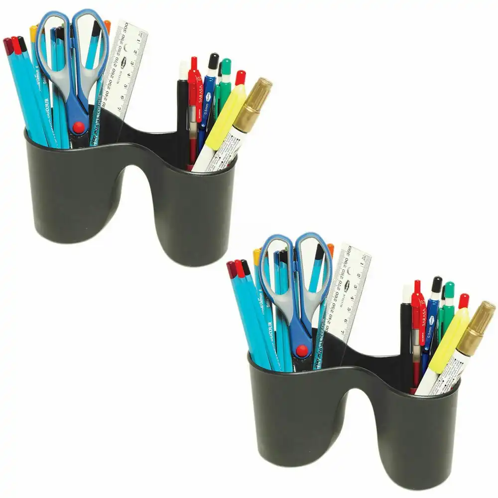 2PK Marbig Enviro Duo Double Pencil Cup Pen Holder/Storage for School/Office BLK