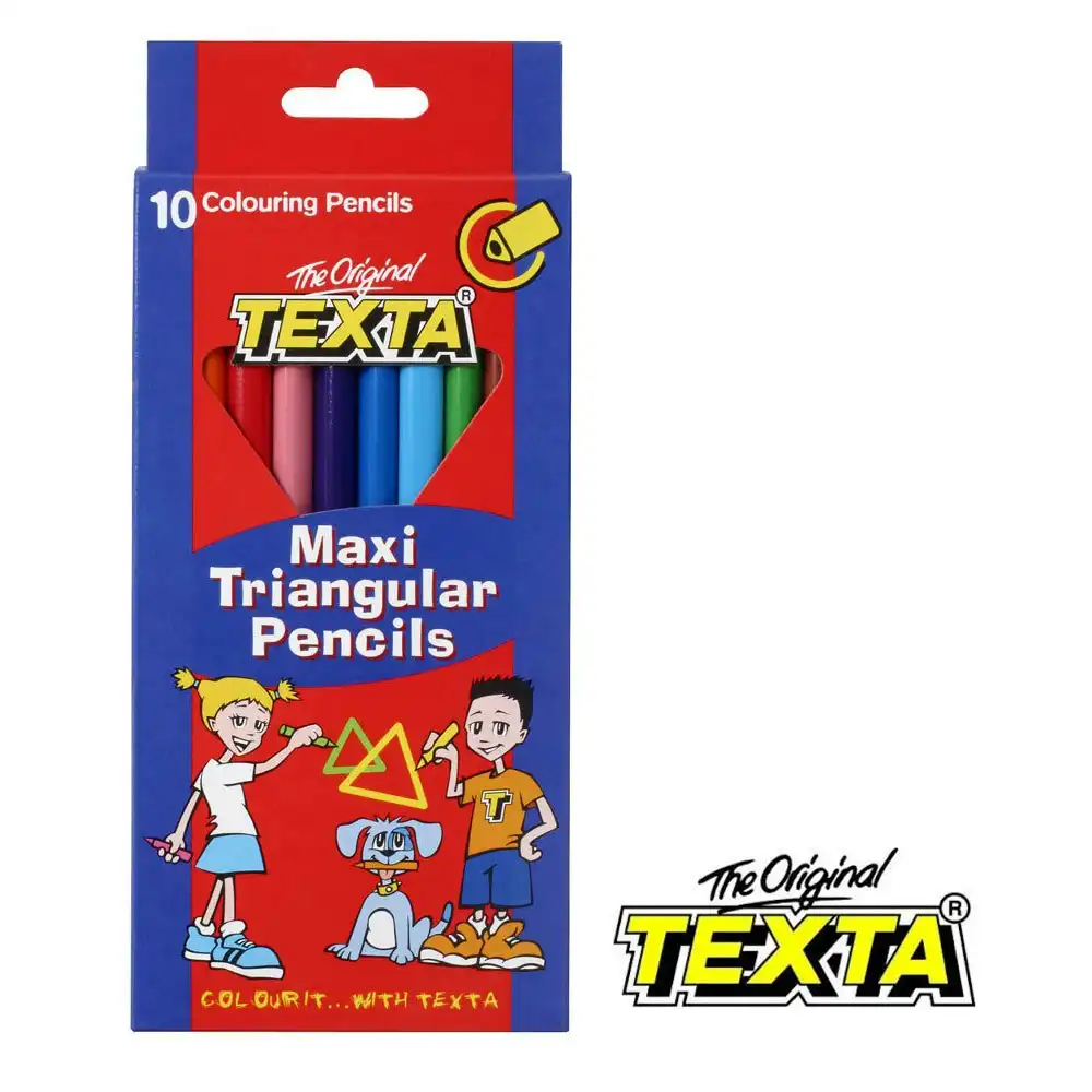 10pc Texta Maxi Triangular Colouring Pencils Art Drawing Coloured Sketch f/ Kids