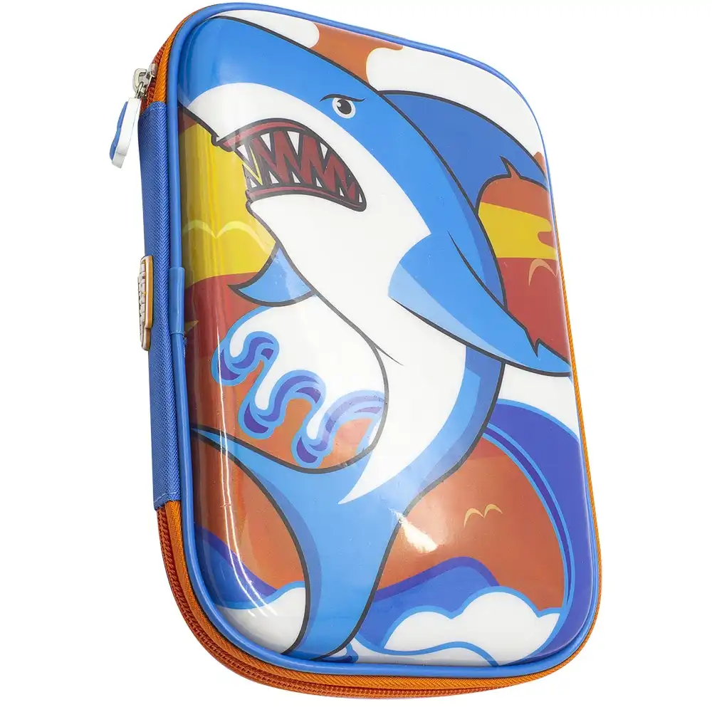 Glitter Critters Carry Me 24 Slots Kids Pencil Case w/Mesh Compartment BLU Shark