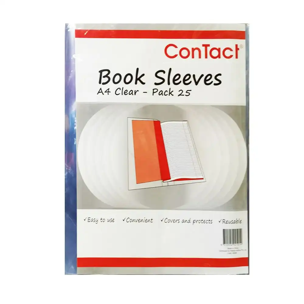 25pc Contact A4 Book Sleeves/Protective Reusable Slip On Covering Clear