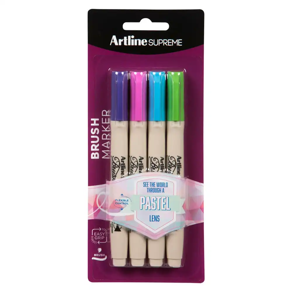 4pc Artline Supreme Brush Markers Art/Crafts School Pen Assorted Pastel Colours