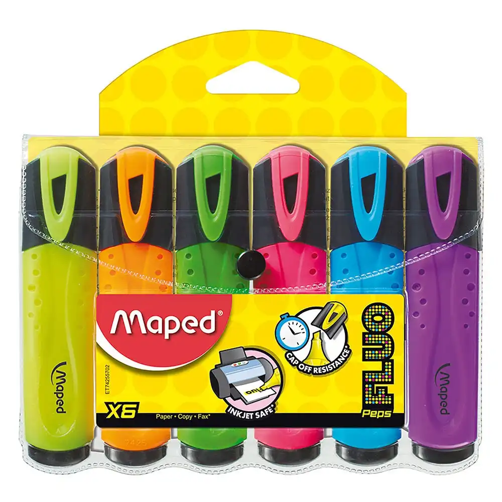 6pc Maped Chisel Highlighter Markers Pen School/Office/Home Assorted Colours