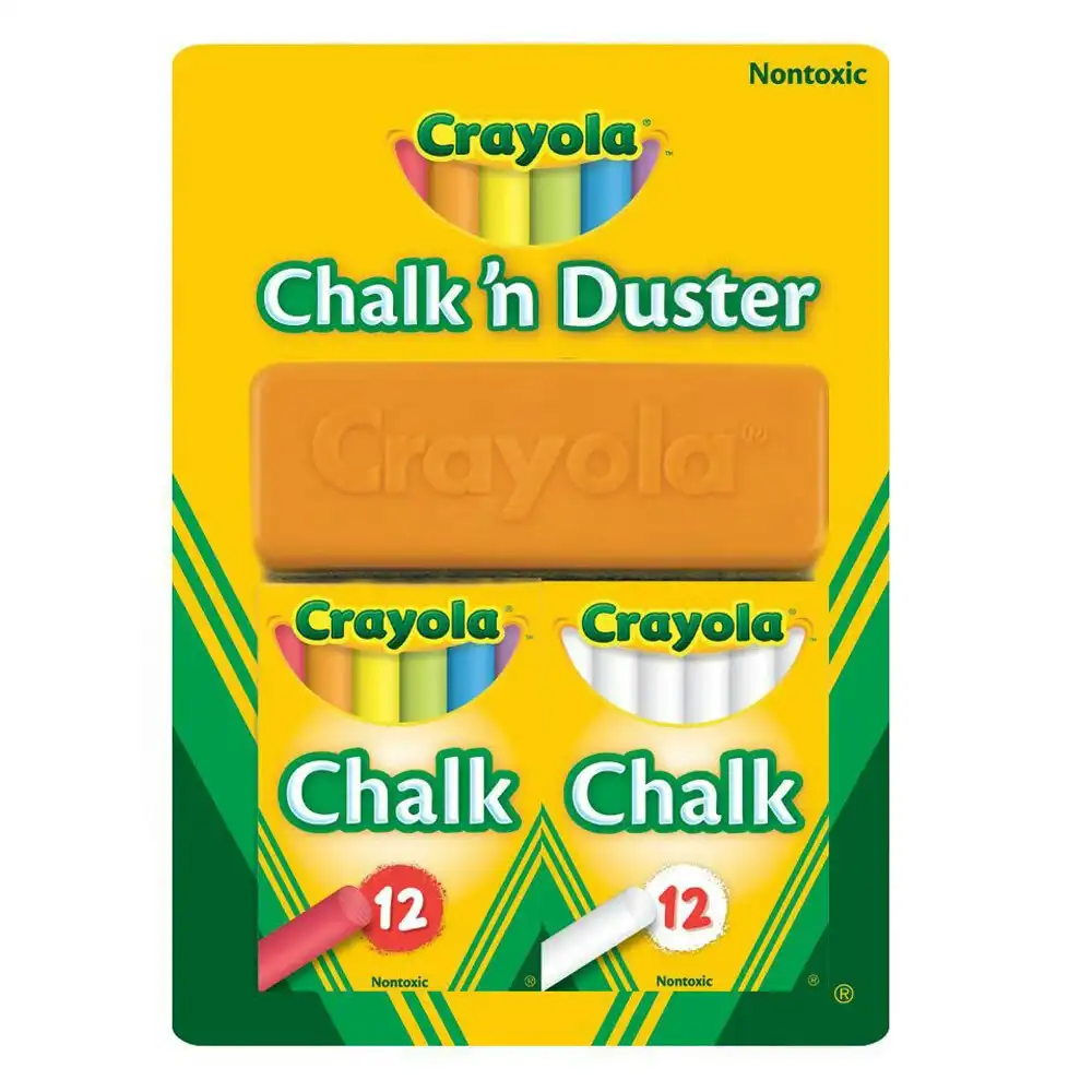 Crayola Chalk N Duster Drawing Art/Craft Draw School Supplies White/Coloured