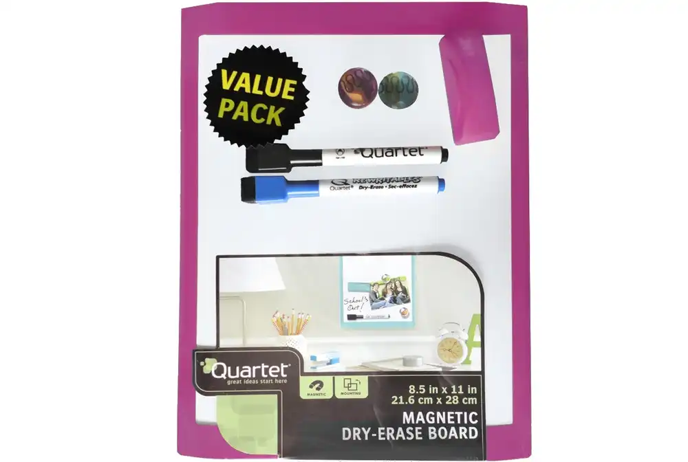 Quartet Magnetic Wall Mountable 28cmx21.6cm Whiteboard w/ Marker/Erasers Purple