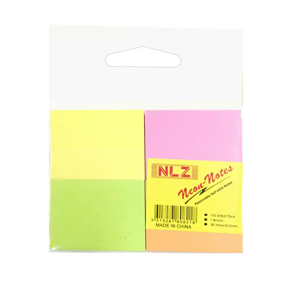 40pc Neon Multicoloured 100 Sheets Self Stick Notes/Adhesive Removable 3.5 x 5cm
