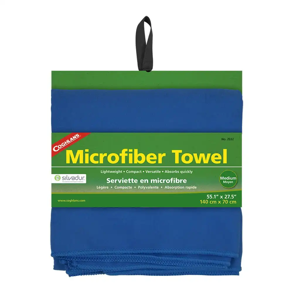 Coghlans Microfibre Absorbent 140x70cm Towel Swimming/Camping Cloth Medium Blue
