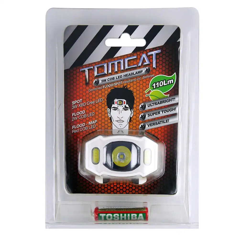 Tomcat 3W LED/2W COB Head Light 11.3cm Flood/Spot Headlamp w/AAA Batteries White