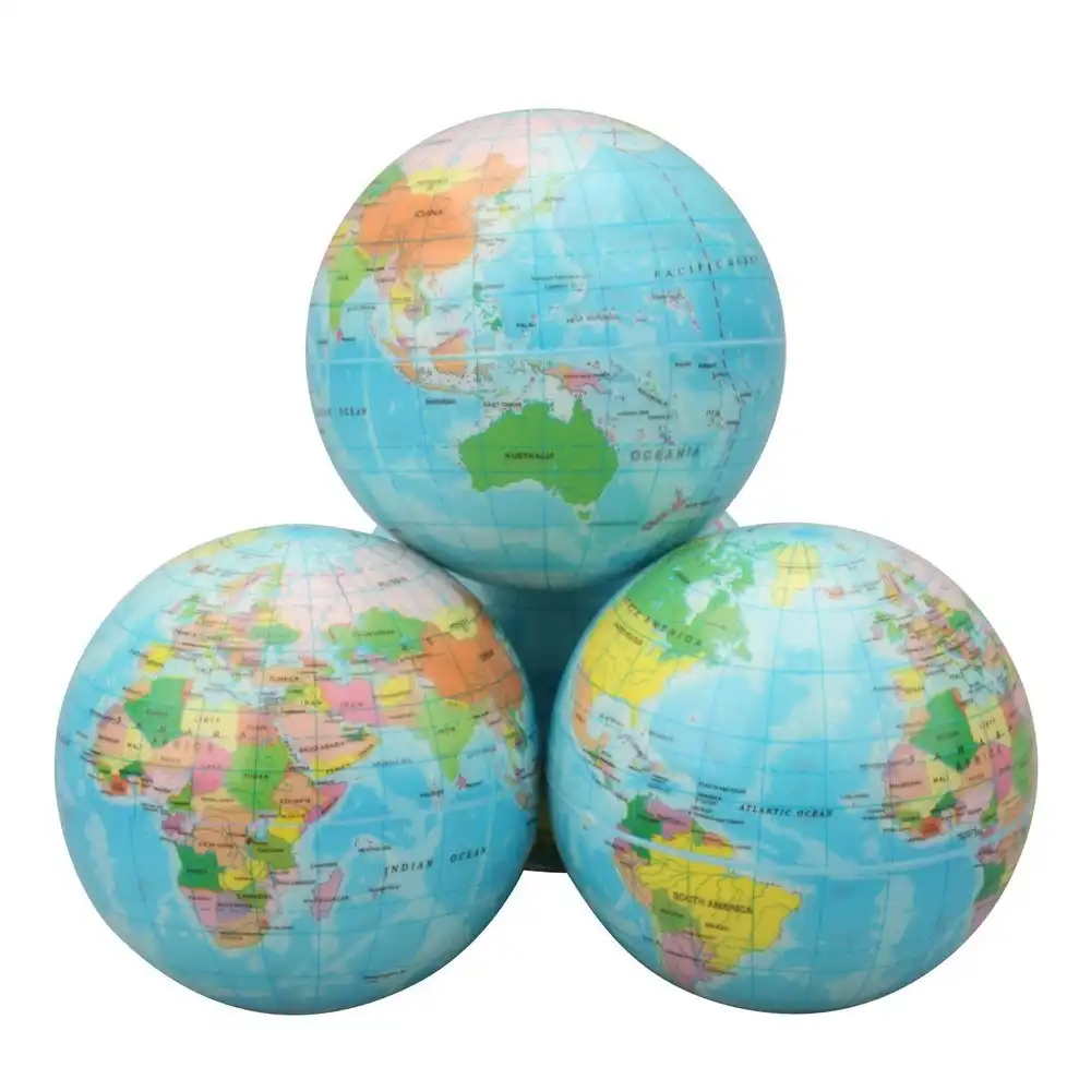 3x Discovery Small Earth Globe Sponge Ball 6cm Squish Stretch Kids 12m+ Assorted