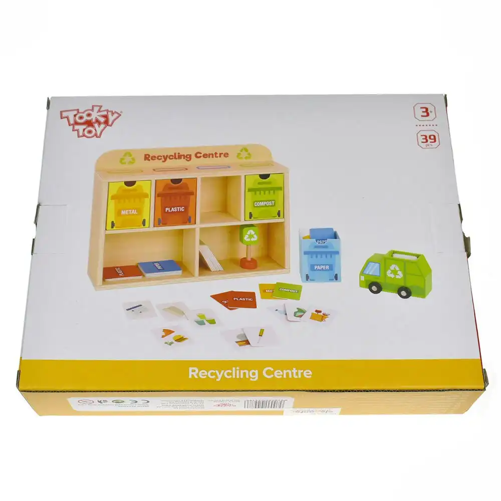 39pc Tooky Toy Wooden Recycling Centre 3y+ Kids/Toddler Educational Game Play