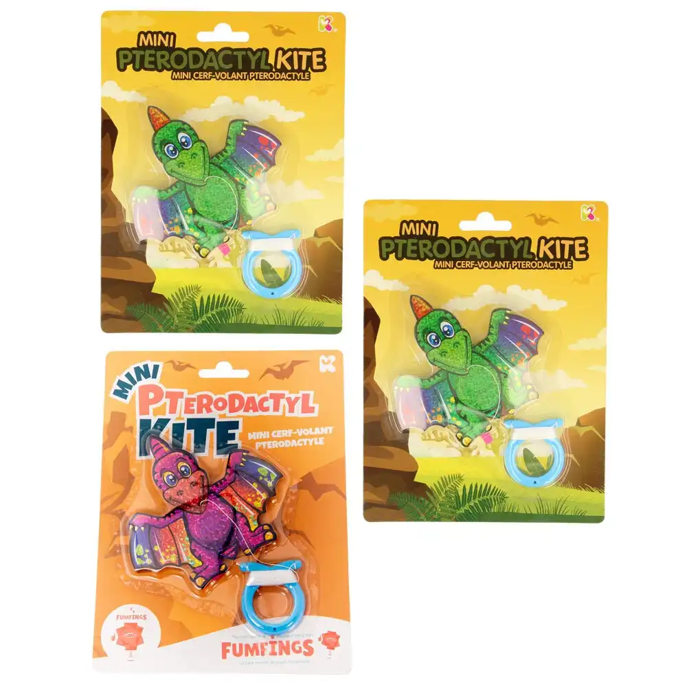 3x Fumfings Novelty Mini Pterodactyl Kite 20cm Outdoor Fun Sports Kids/Children
