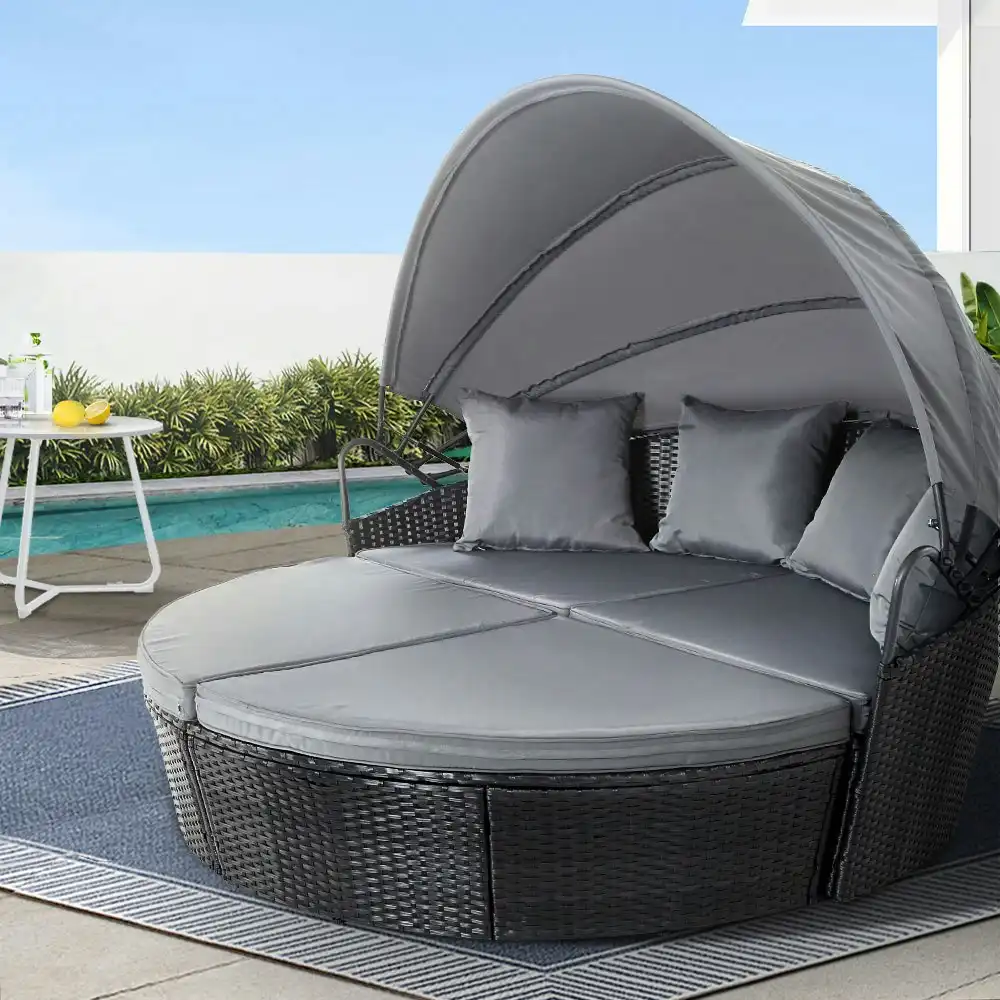 Gardeon Outdoor Sun Lounge Patio Furniture Sofa Wicker Garden Rattan Set Day Bed Black