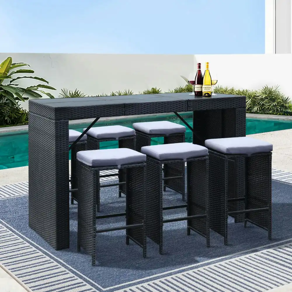 Gardeon 7pcs Outdoor Bar Table Furniture Dining Table Stools 6 Chairs Patio Set Lounge Setting