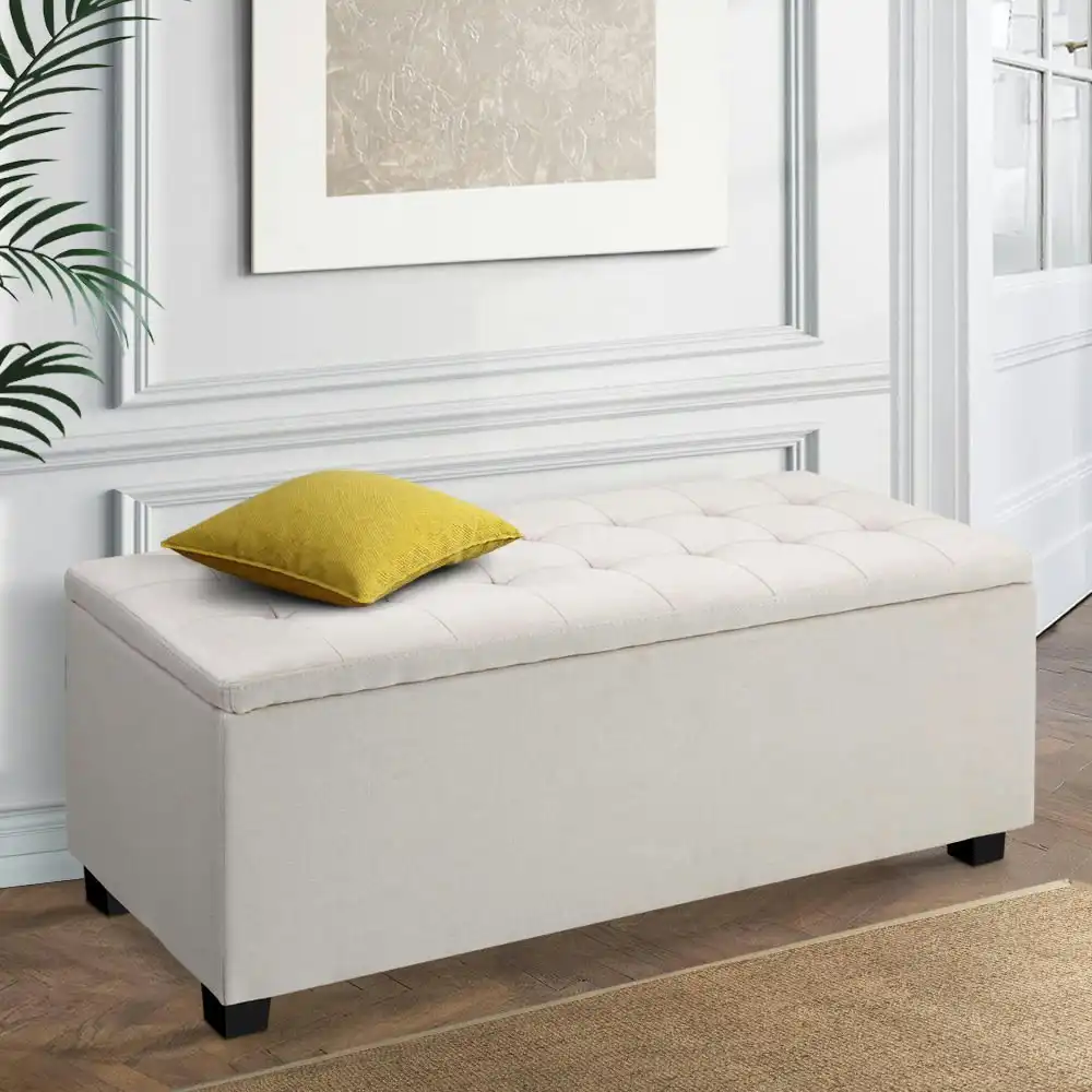 Artiss Storage Ottoman Blanket Box Footstool Chest Fabric Beige