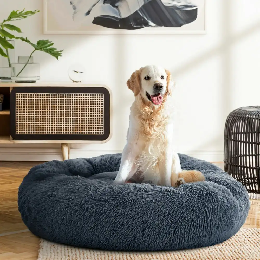 i.Pet Dog Bed Large Calming Plush Pet Bed 90cm Dark Grey