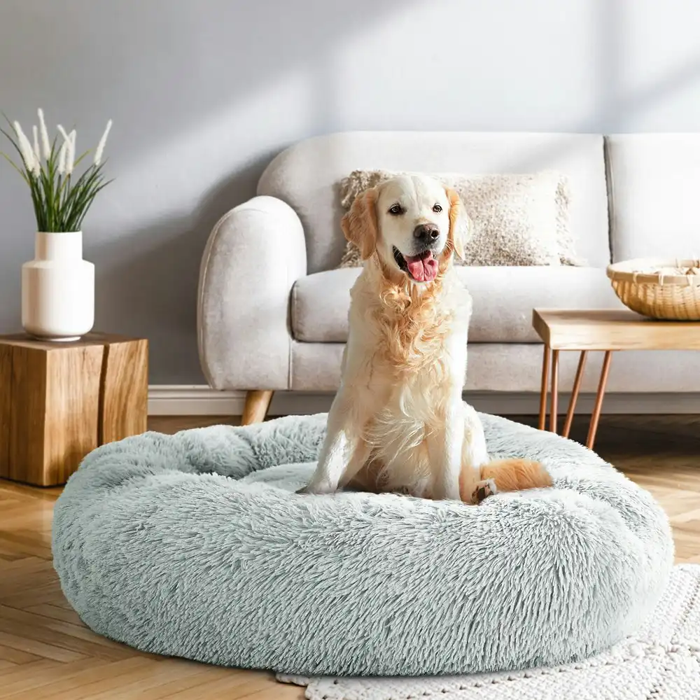 i.Pet Dog Bed Large Calming Plush Pet Bed 90cm Light Grey