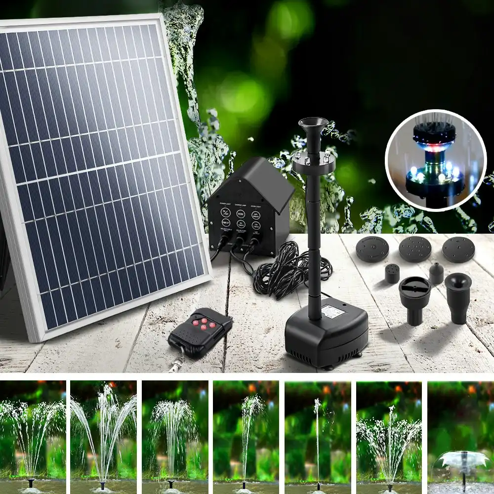Gardeon Solar Pond Pump with Battery Submersible Kit LED Light & Remote 8.8 FT