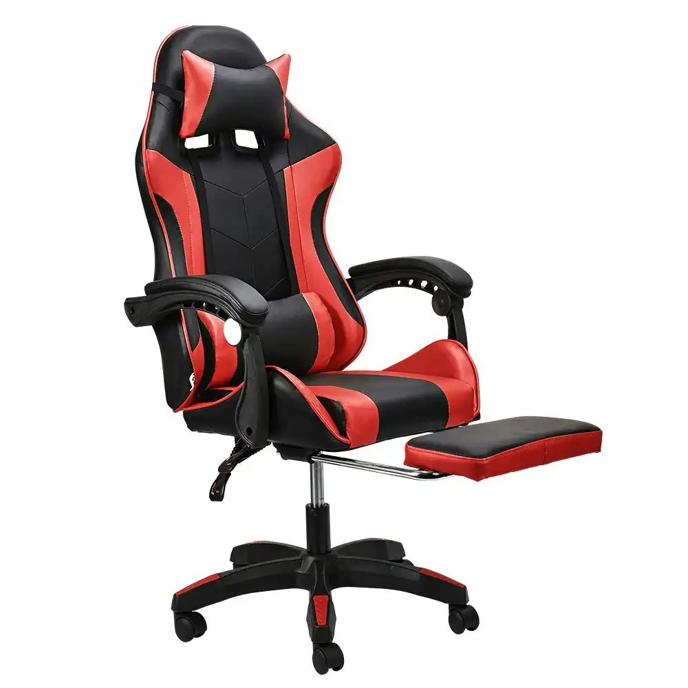 Furb Gaming Chair Racing Recliner Footrest Office Chair Lumbar Support With Headrest Red