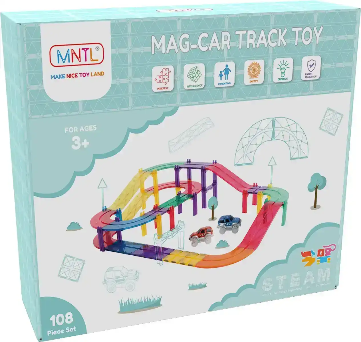 MNTL Magnetic Car Track Set 108 Pieces