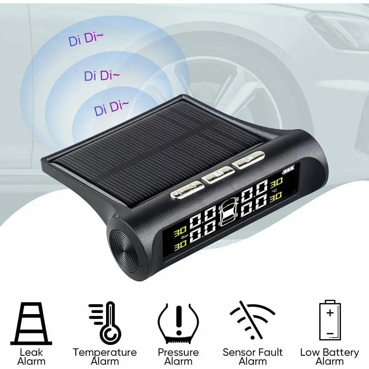 Car TPMS Solar Wireless Tire Tyre Pressure Monitor System LCD Tester+4 Sensors