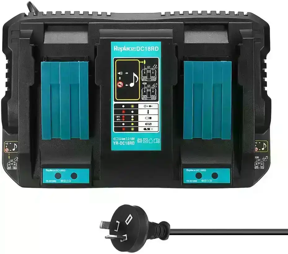Makita 18V DC18RD Compatible Rapid Charger | Dual Port Lithium-Ion Battery Charger