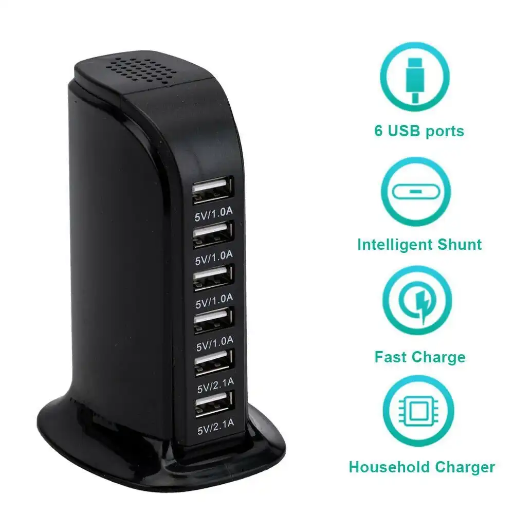 30W 6 Multi USB Port Travel Charger Desktop Charging Station Fast Power Adapter