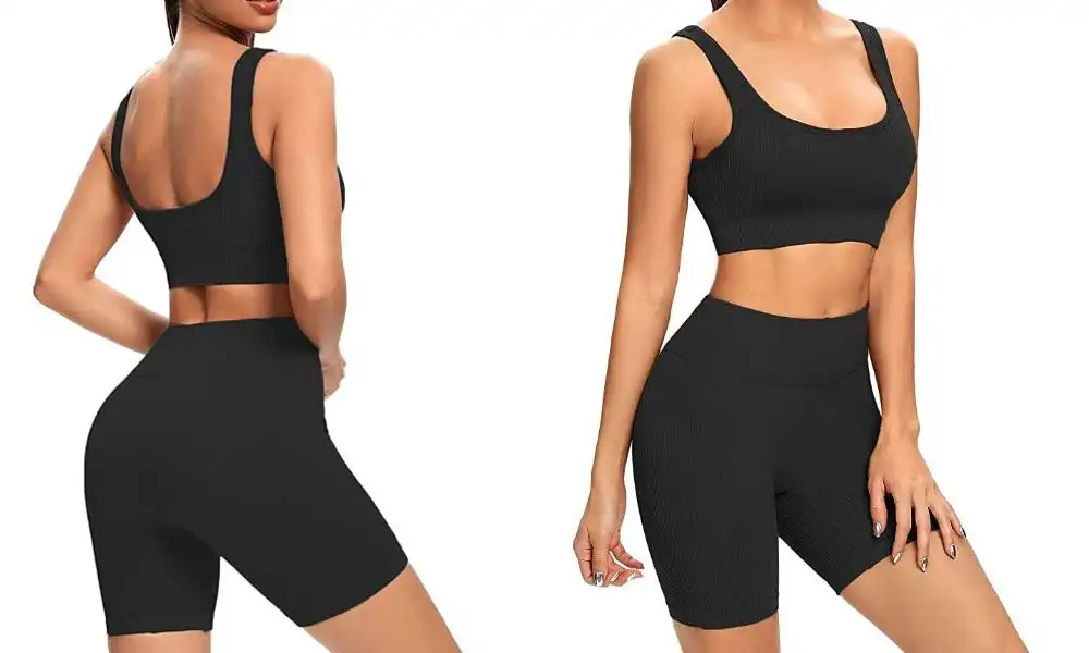 Women's 2 Piece Seamless Bra and Shorts Activewear Set - Black