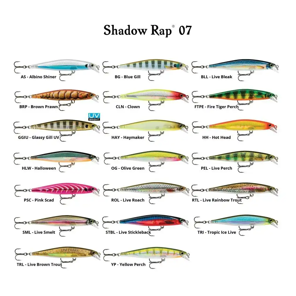 7cm Rapala Shadow Rap Slow Sinking Shallow Jerkbait Fishing Lure