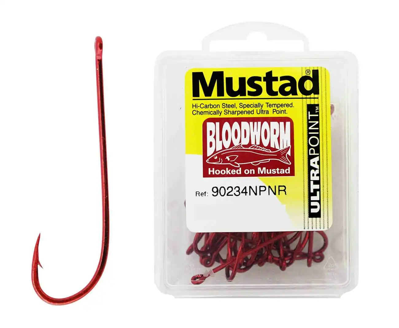 100 x Mustad 90234NPNR Bloodworm Chemically Sharpened Fishing Hooks