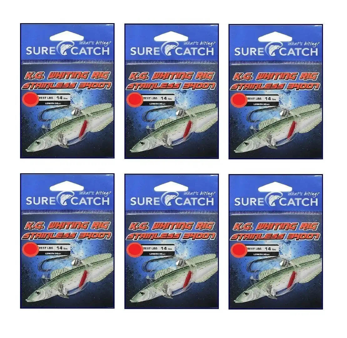 6 Pack of Surecatch King George Whiting Rigs with Stainless Steel 34007 Hooks
