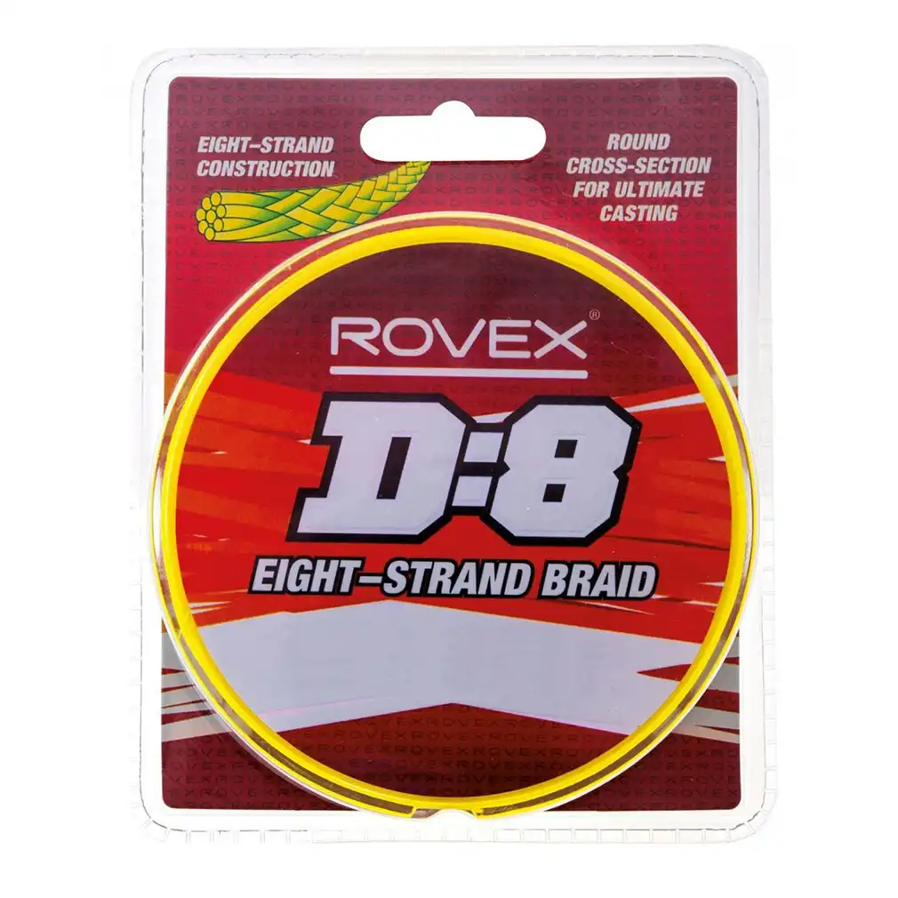 150yd Spool of Rovex D:8 Hi Vis Yellow Braided Fishing Line - 8 Strand Braid