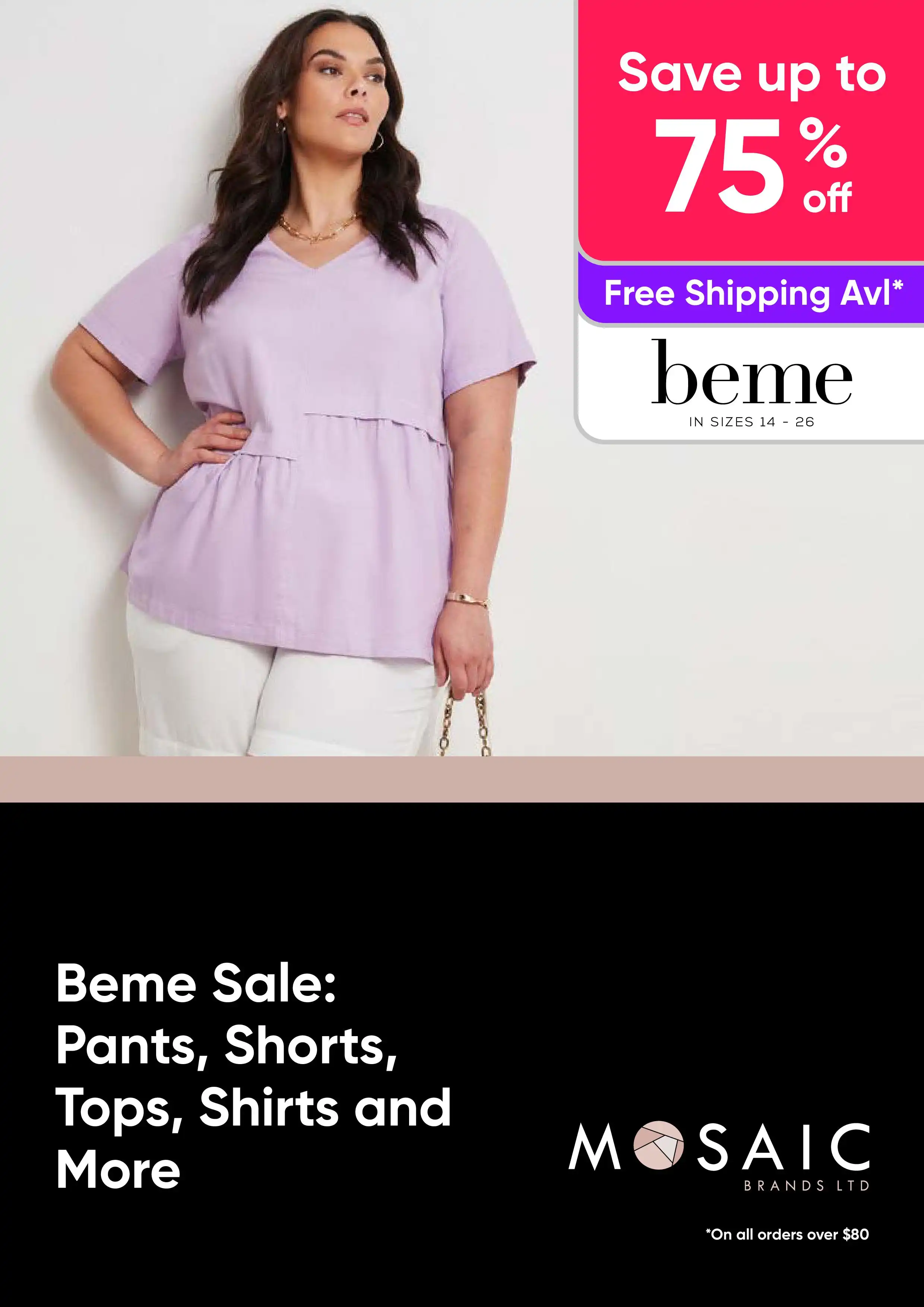 Beme Sale - Pants, Shorts, Tops, Shirts and More - up to 75% off