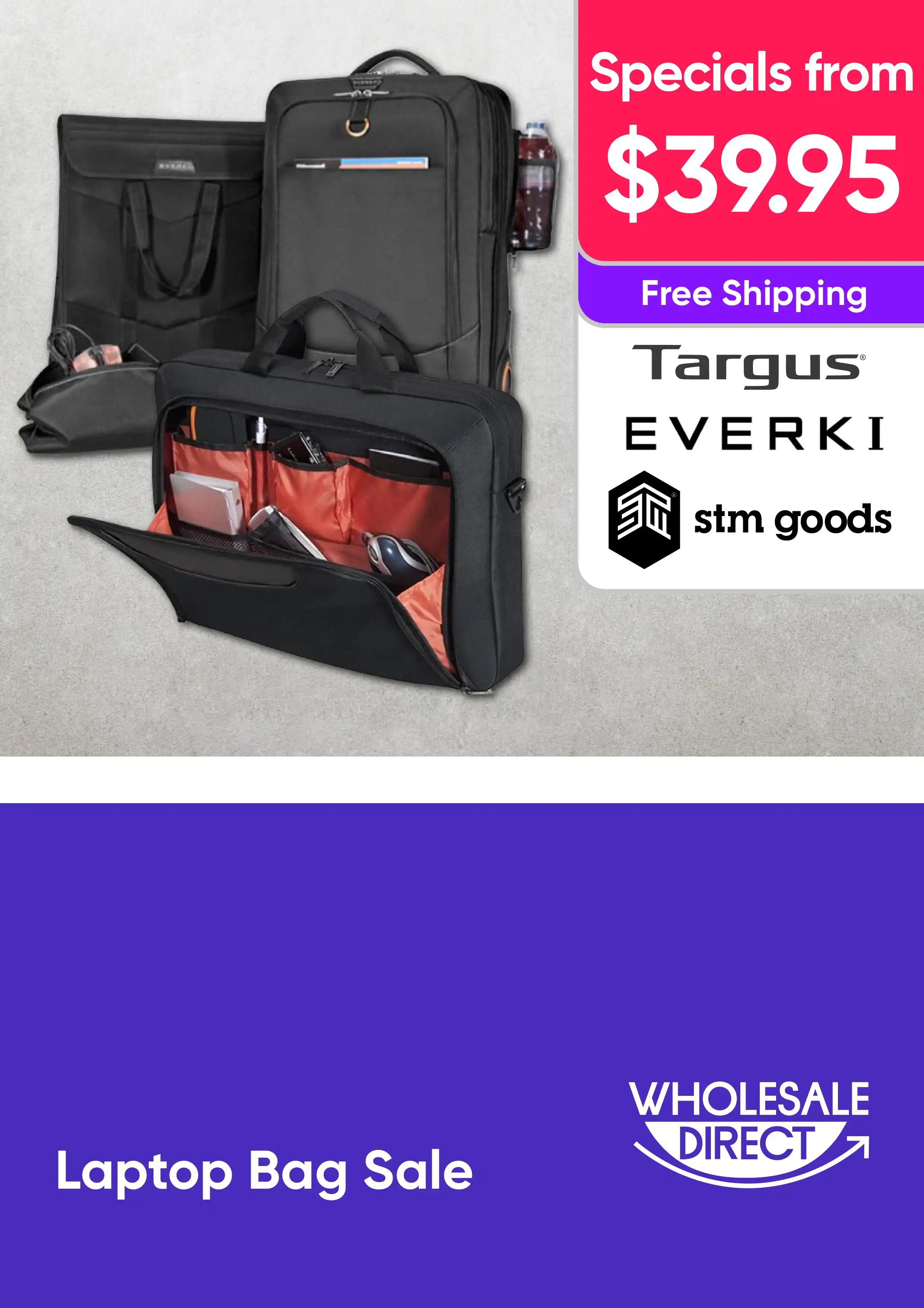 Laptop Bag Sale - Targus, Stm, Everki - specials from $39.95