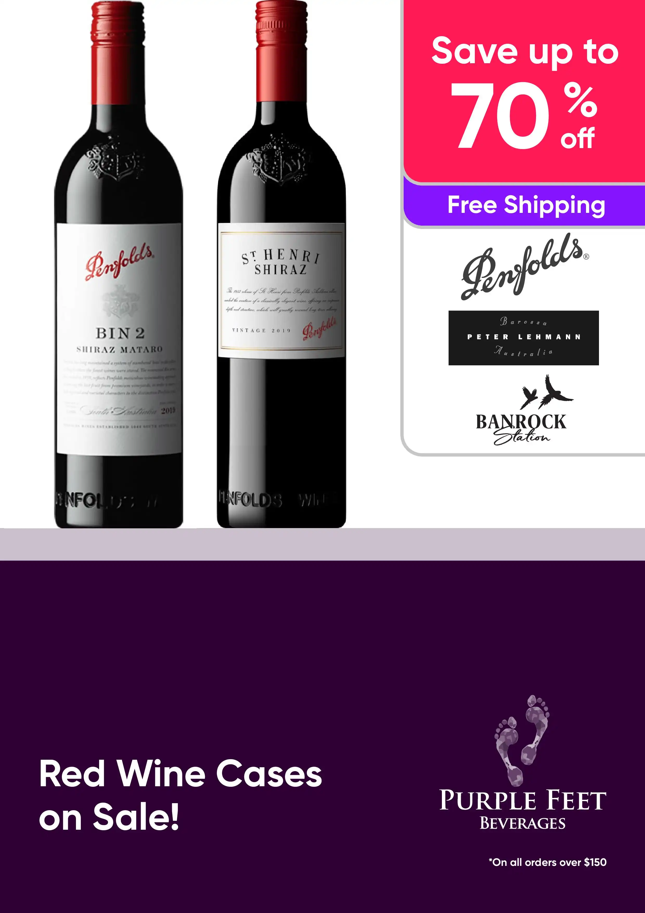 Red Wine Cases on Sale! - Penfolds, Peter Lehmann, Banrock Station - Save Up to 70%
