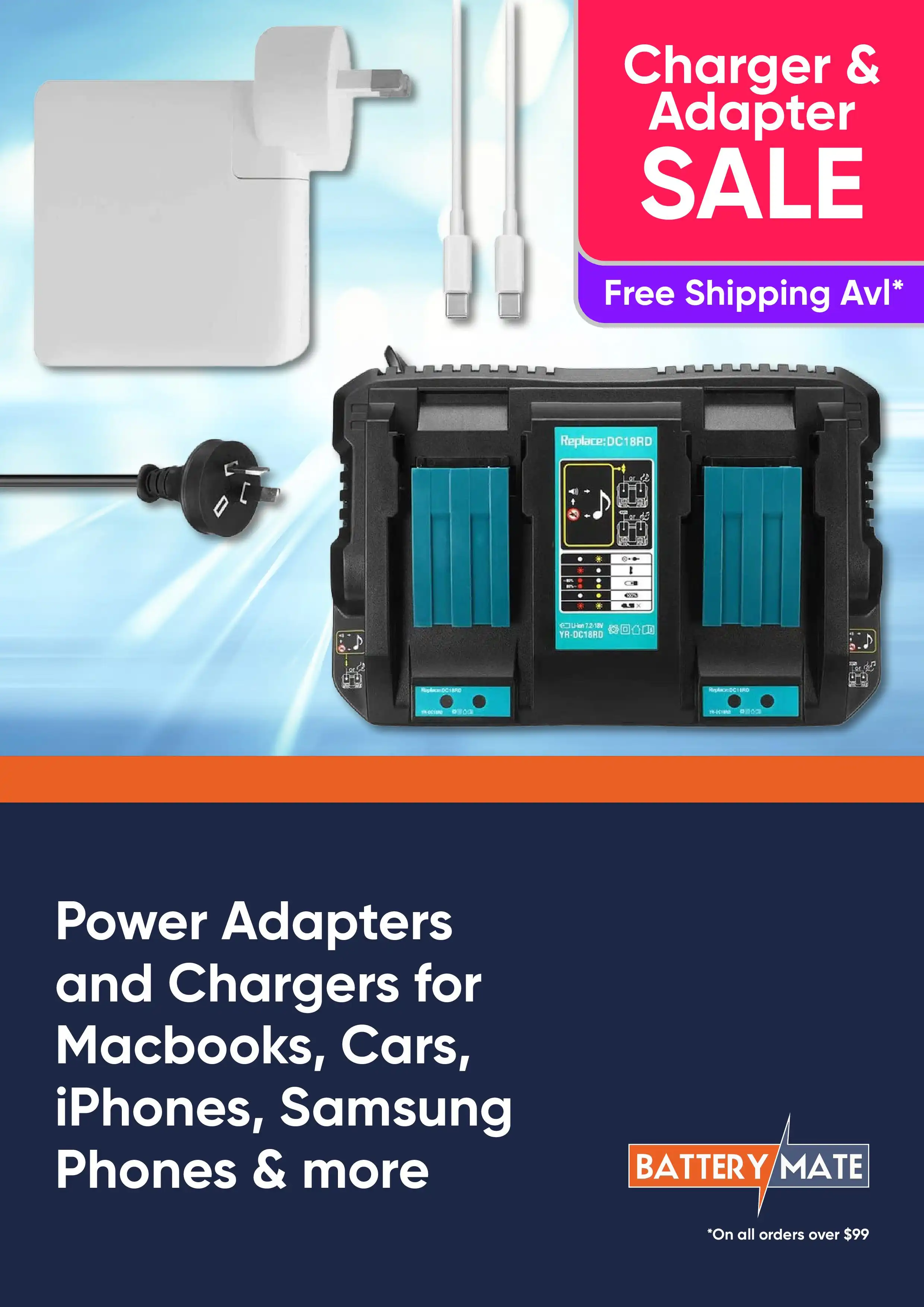 Power Adapters and Chargers for Macbooks, Cars, iPhones, Samsung Phones and More
