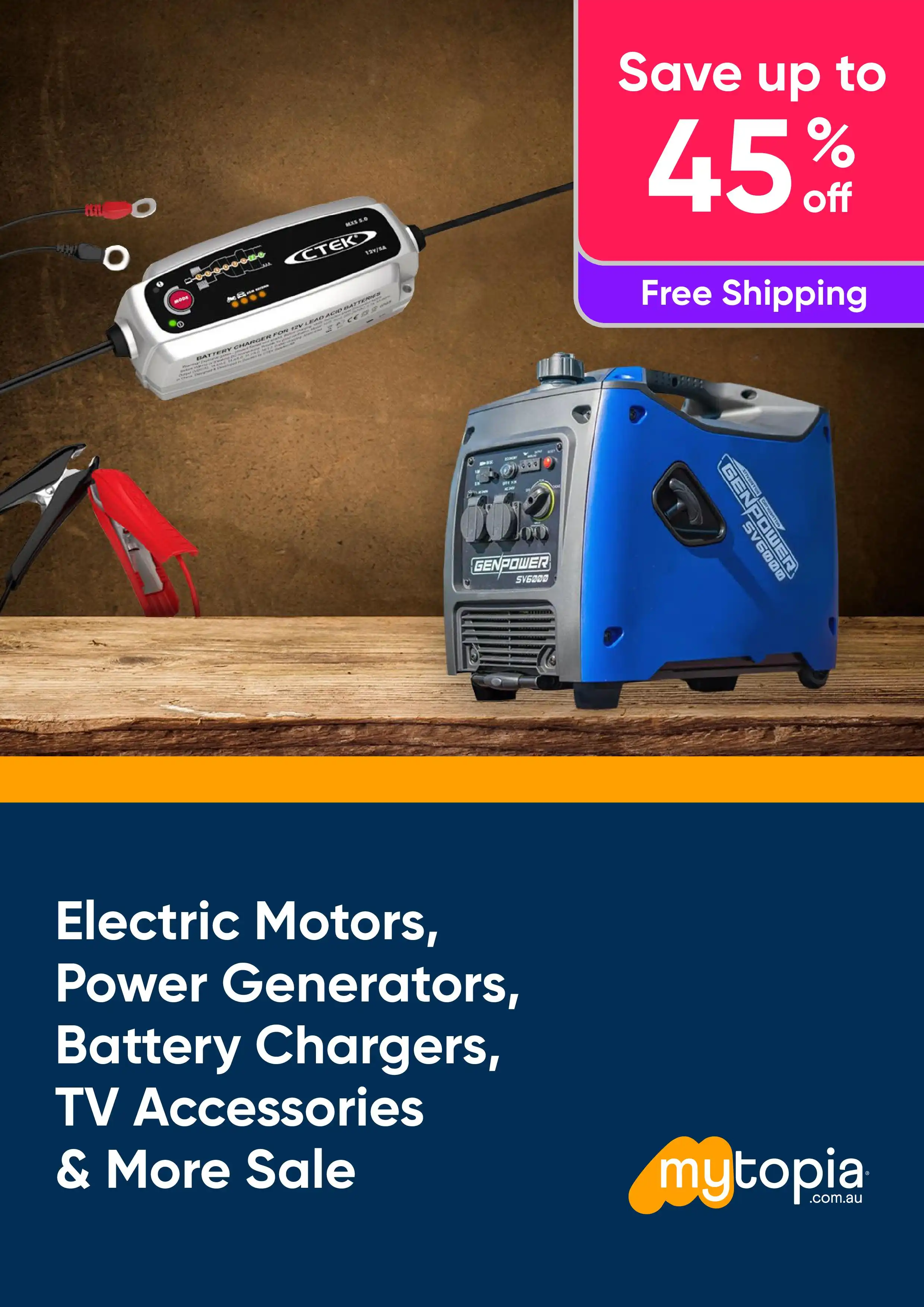 Electric Motors, Power Generators, Battery Chargers, TV Accessories & More Sale - Save Up to 45% Off