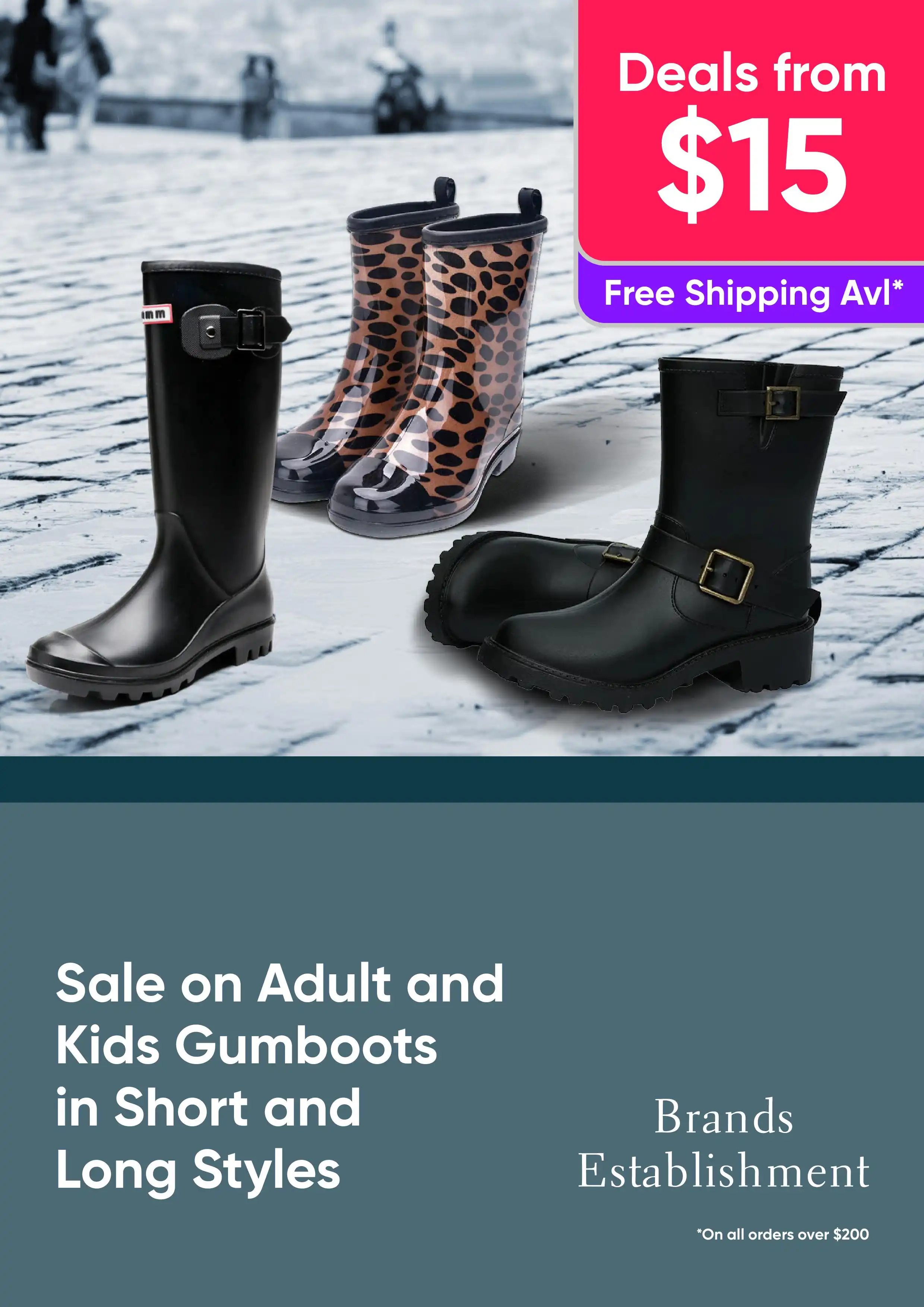From $15 for a Range of Adult and Kids Gumboots in Short and Long Styles