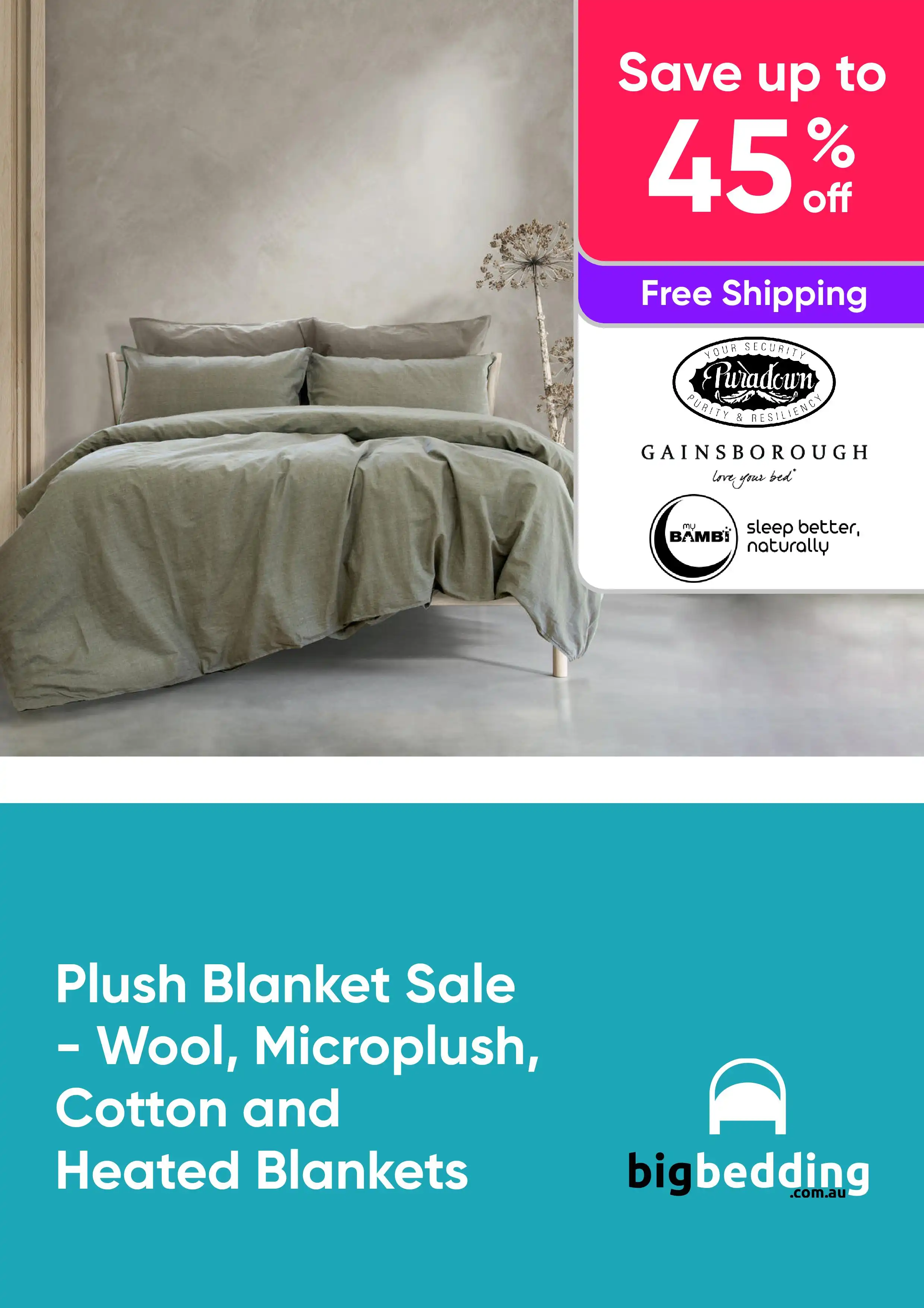 Plush Blanket Sale - Save up to 45% off a Range of Wool, Microplush, Cotton and Heated Blankets