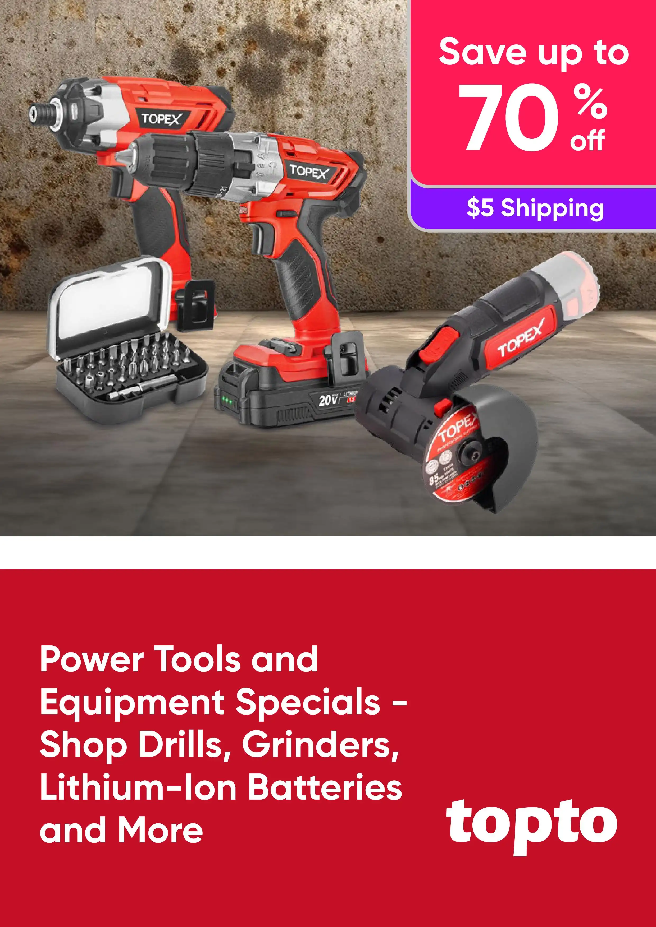 Power Tools and Equipment Specials - Shop Drills, Grinders, Lithium-Ion Batteries and More - Save Up To 70% Off