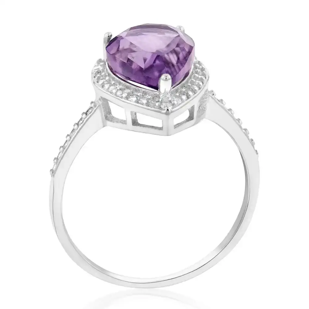 Sterling Silver Amethyst and Zirconia Pear Ring