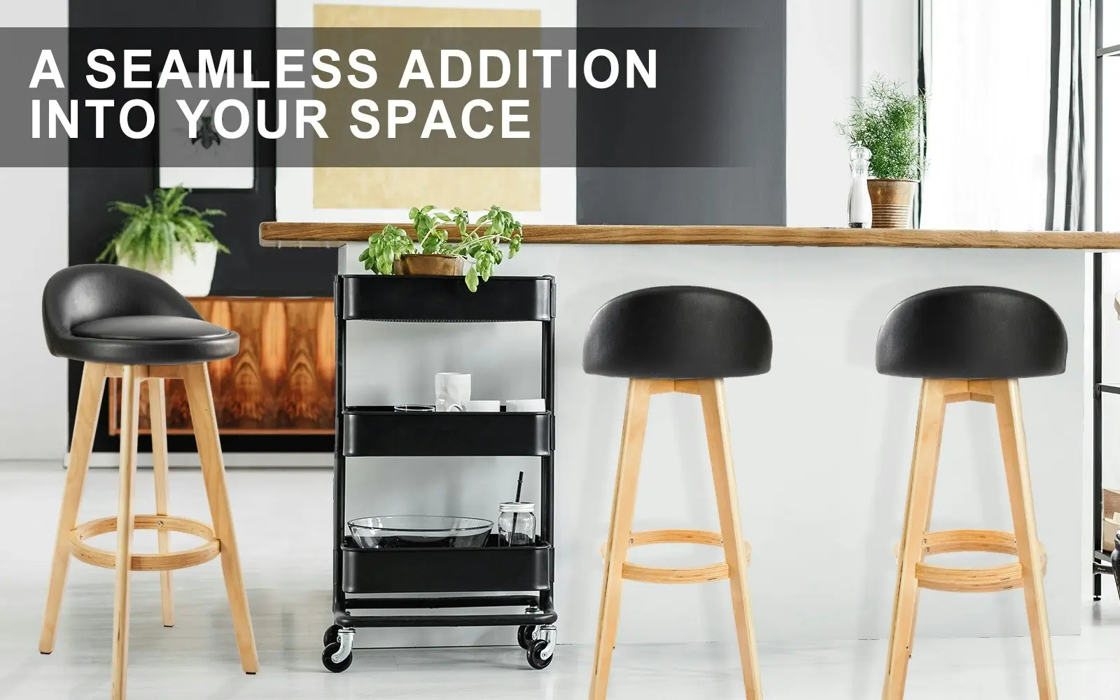 4X 72cm Wood Bar Stool Leather LEILA BLACK Princess Trade Lasoo